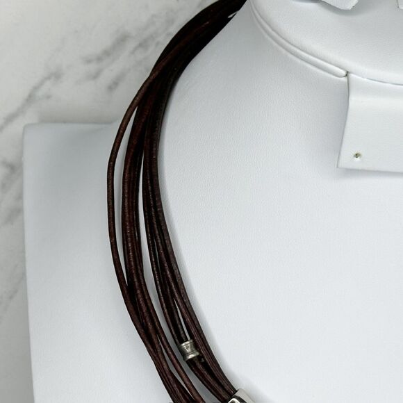 Chicos Multi Strand Brown Cord Silver Tone Necklace ✨ - Picture 10 of 14